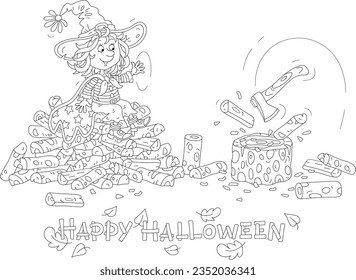 Halloween card happy little witch chopping àààààààààªàààà àààààààààààªààààà