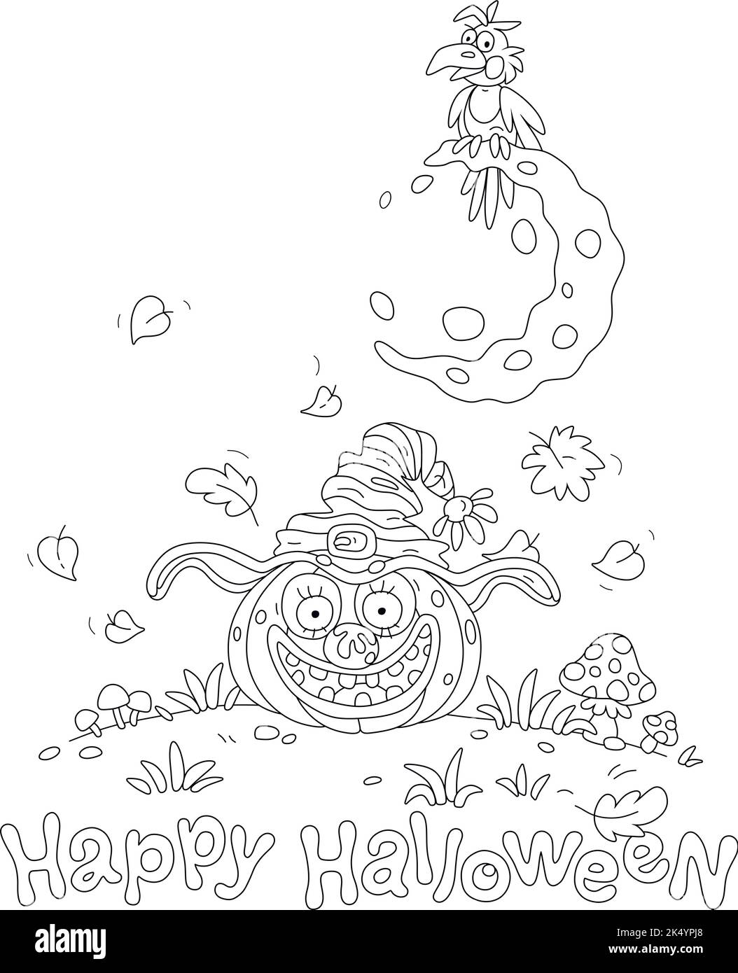 Outline drawing halloween witch on hi