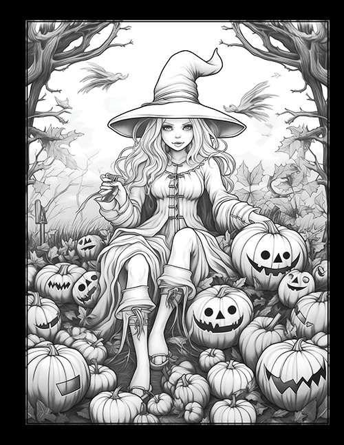 Beautiful witches a grayscale halloween adult coloring book