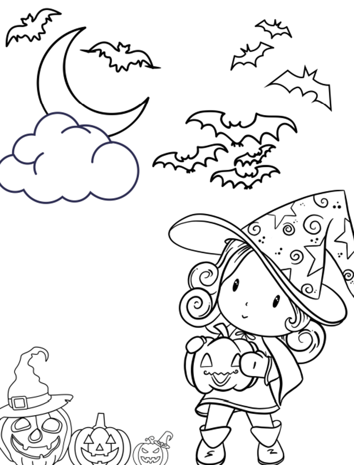 Cute halloween witch coloring pages for kids