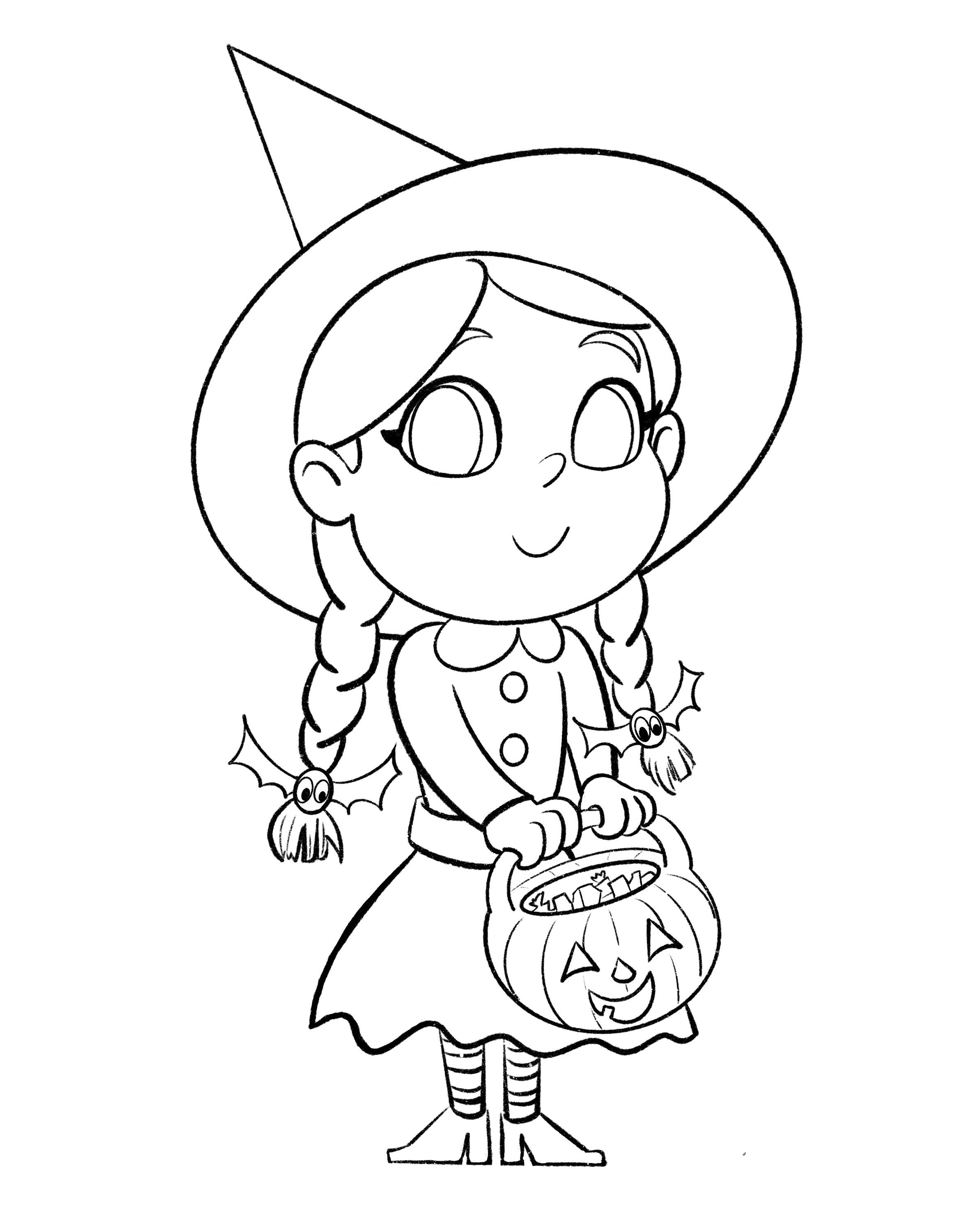 Kids halloween coloring page of cute witch download now