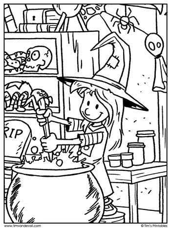 Halloween coloring page â tessa dressed up as a witch â tims printables