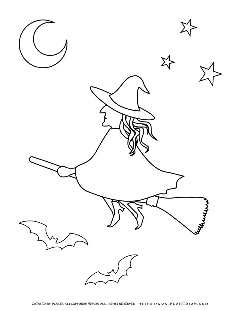 Halloween coloring pages witch on broomstick