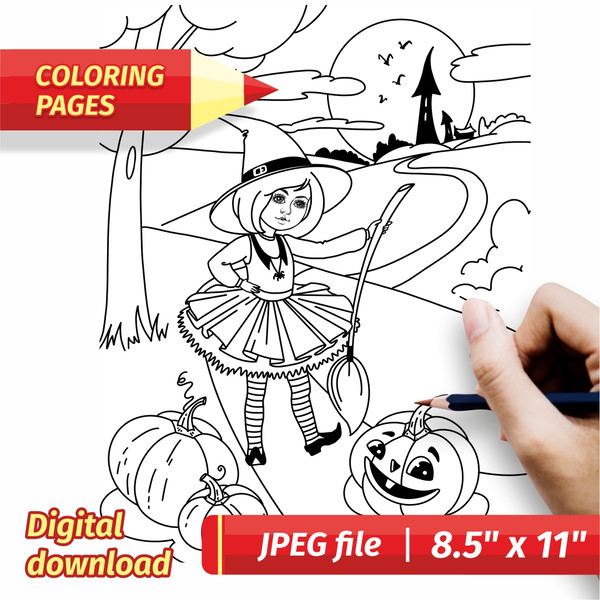 Halloween coloring page sweet little witch halloween art pum