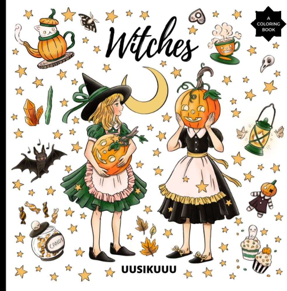 Witches a coloring book a witch themed halloween coloring book for adults and kids uusikuuu books