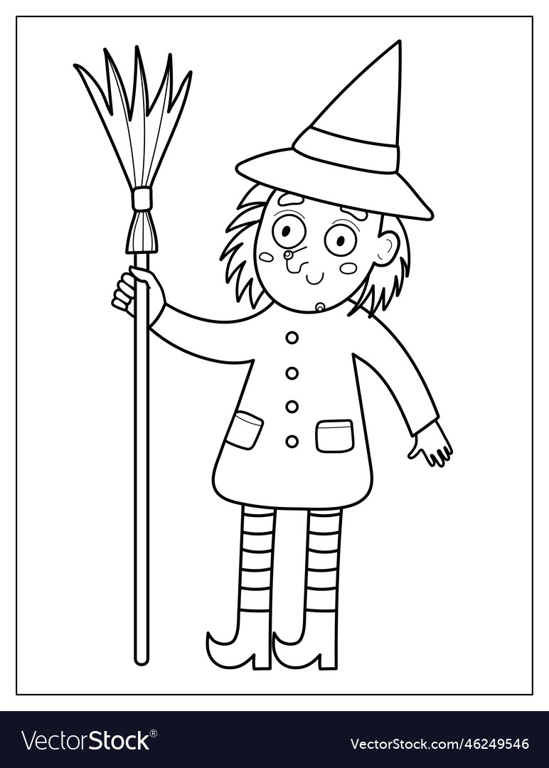 Halloween coloring page with a cute witch spooky vector image