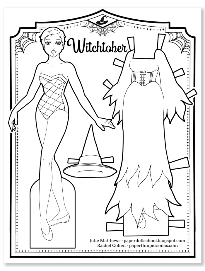 A halloween coloring page a witch paper doll