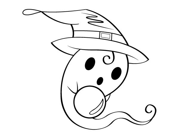 Printable ghost with witch hat coloring page