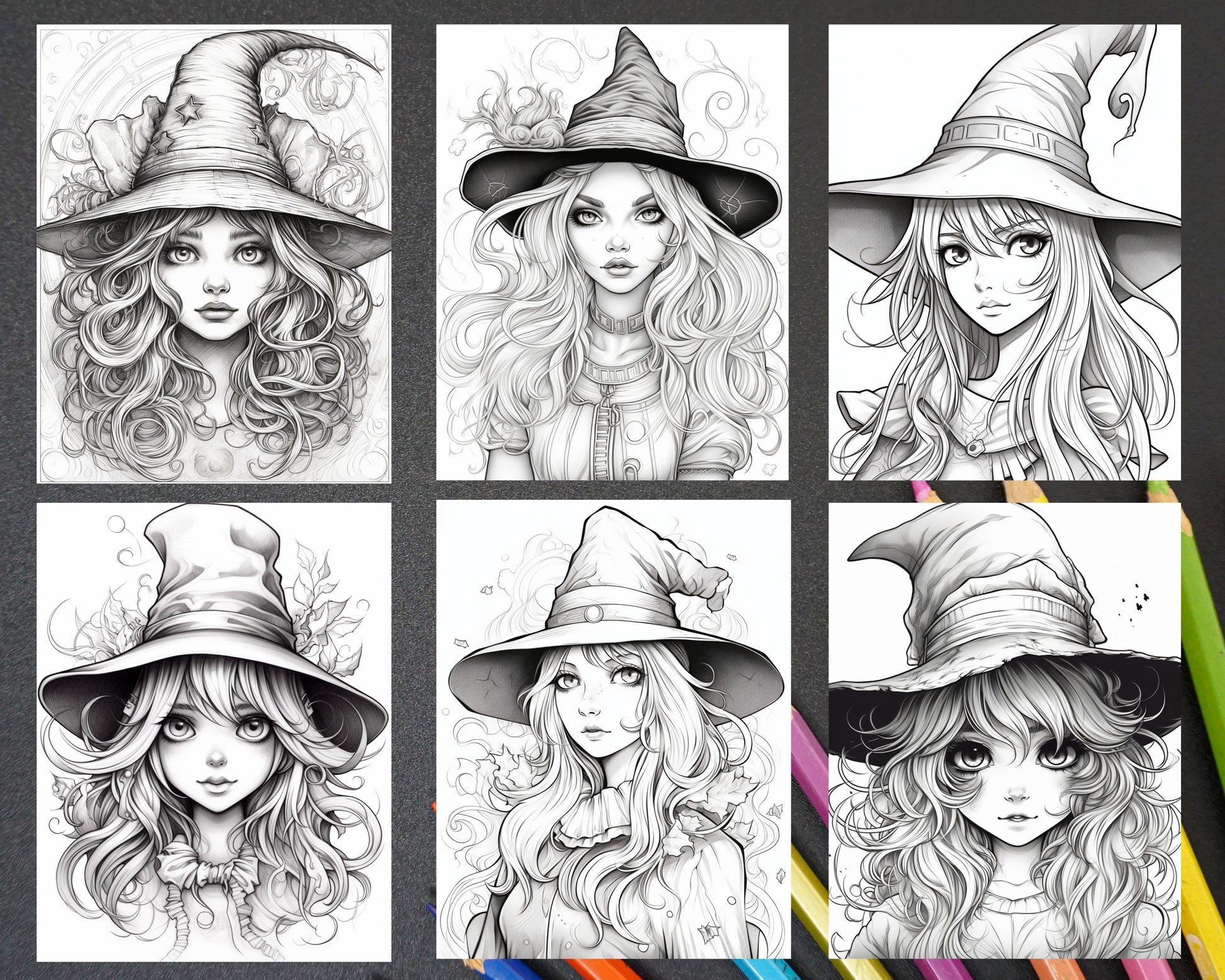 Cute witches coloring pages printable for adults grayscale colorin â coloring