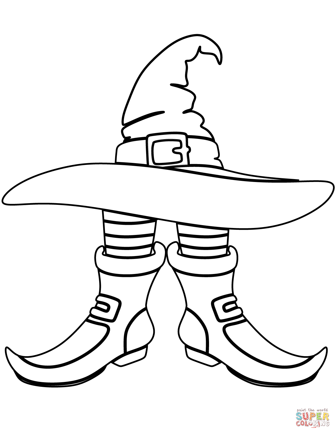 Witch hat and boots coloring page free printable coloring pages