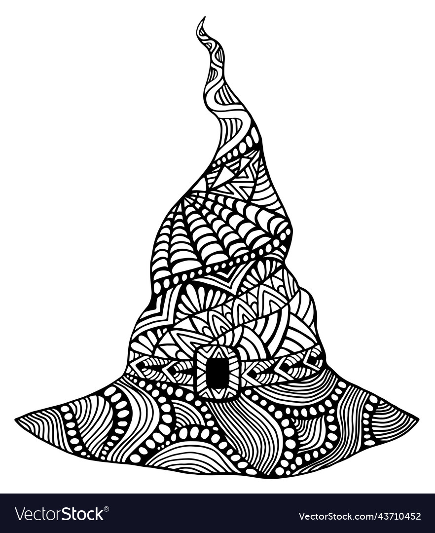 Witch hat coloring page with many pattern vector image