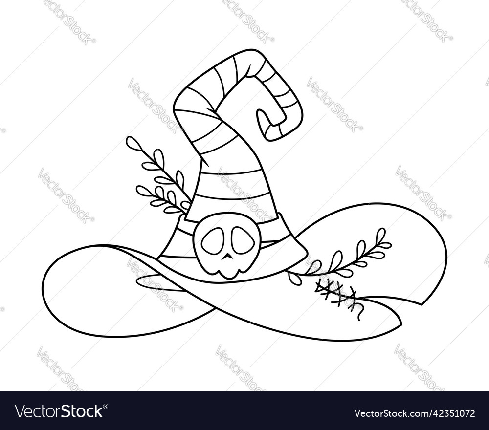 Witch hat with skull for halloween coloring page vector image