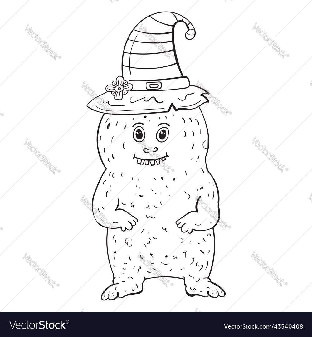 Monster in a striped witch hat coloring page vector image