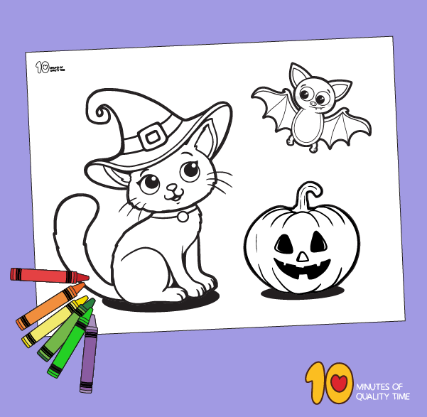 Black cat with witch hat coloring page â minutes of quality time