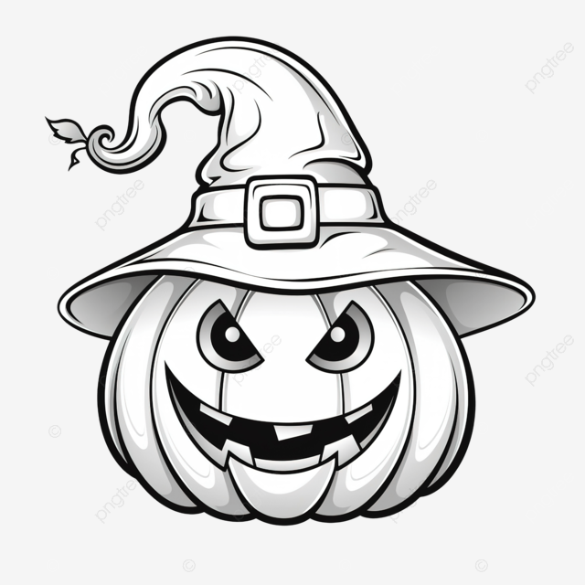 Illustration pumpkin with witch hat for halloween coloring page coloring book funny cartoon pumpkin png transparent image and clipart for free download