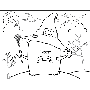 Monster with witch hat coloring page