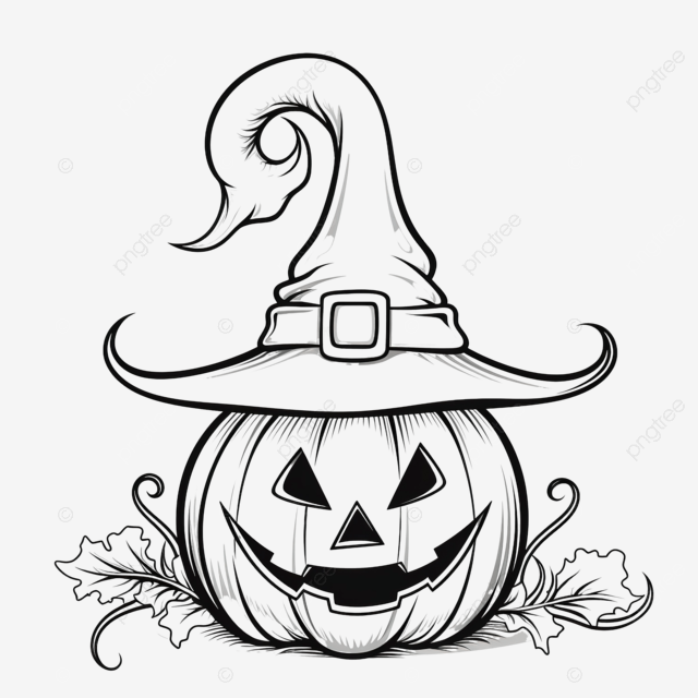 Illustration pumpkin with witch hat for halloween coloring page coloring book funny cartoon pumpkin png transparent image and clipart for free download