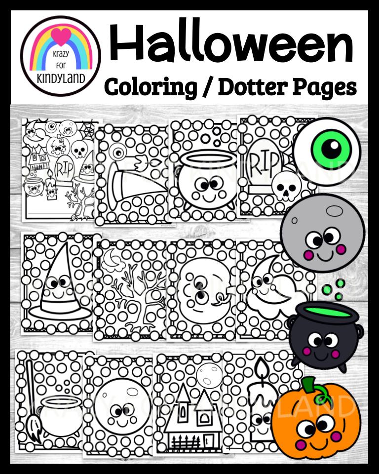 Halloween coloring dauber page booklet witch hat haunted house pumpkin