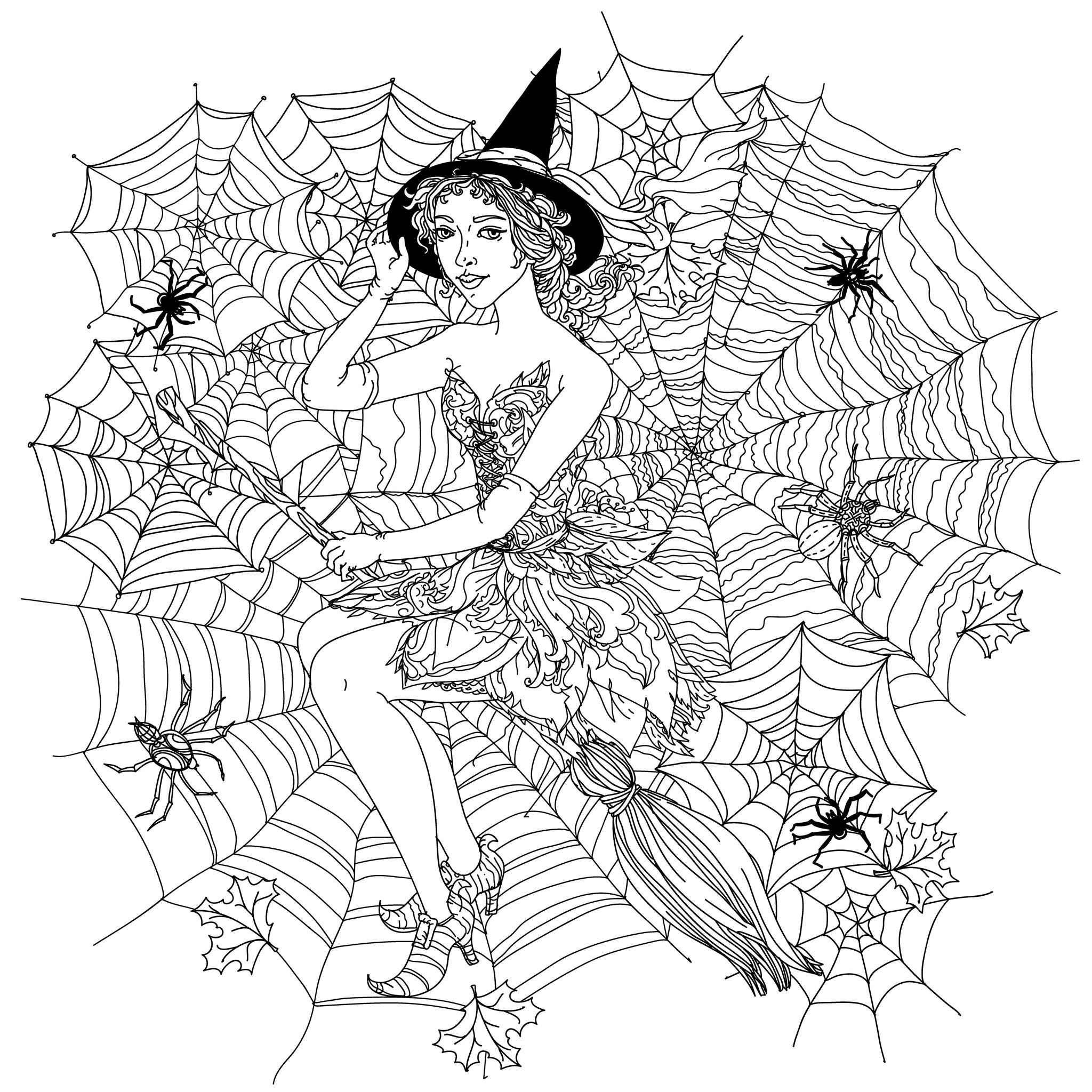 Pretty witch and spiders web