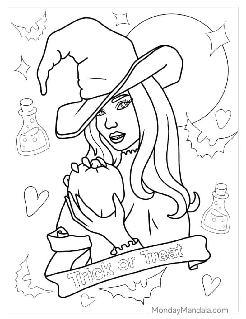 Witch coloring pages free pdf printables