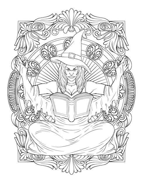 Premium vector witch coloring page