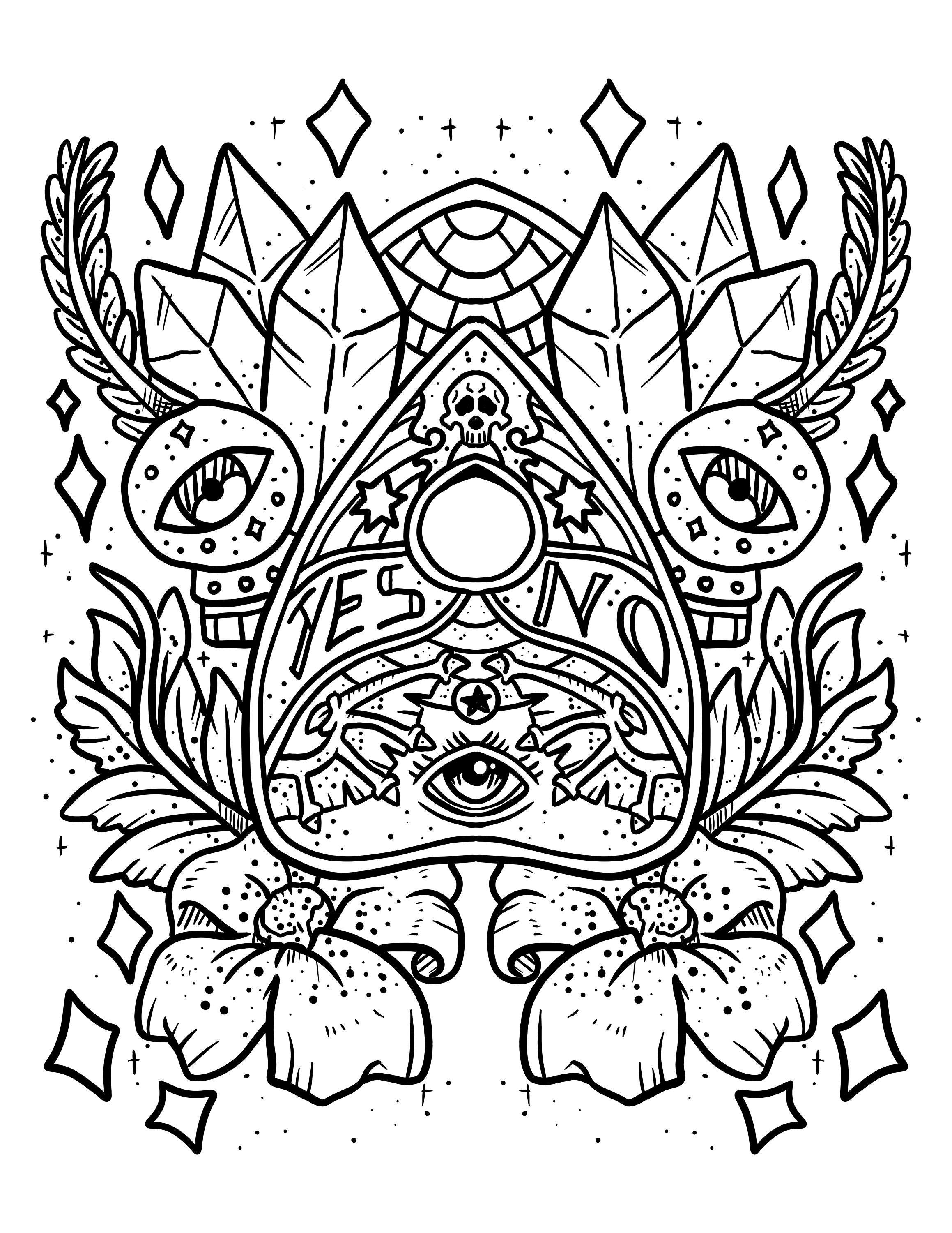 Planchette coloring page witch printable pdf quija digital download witchy printable pdf