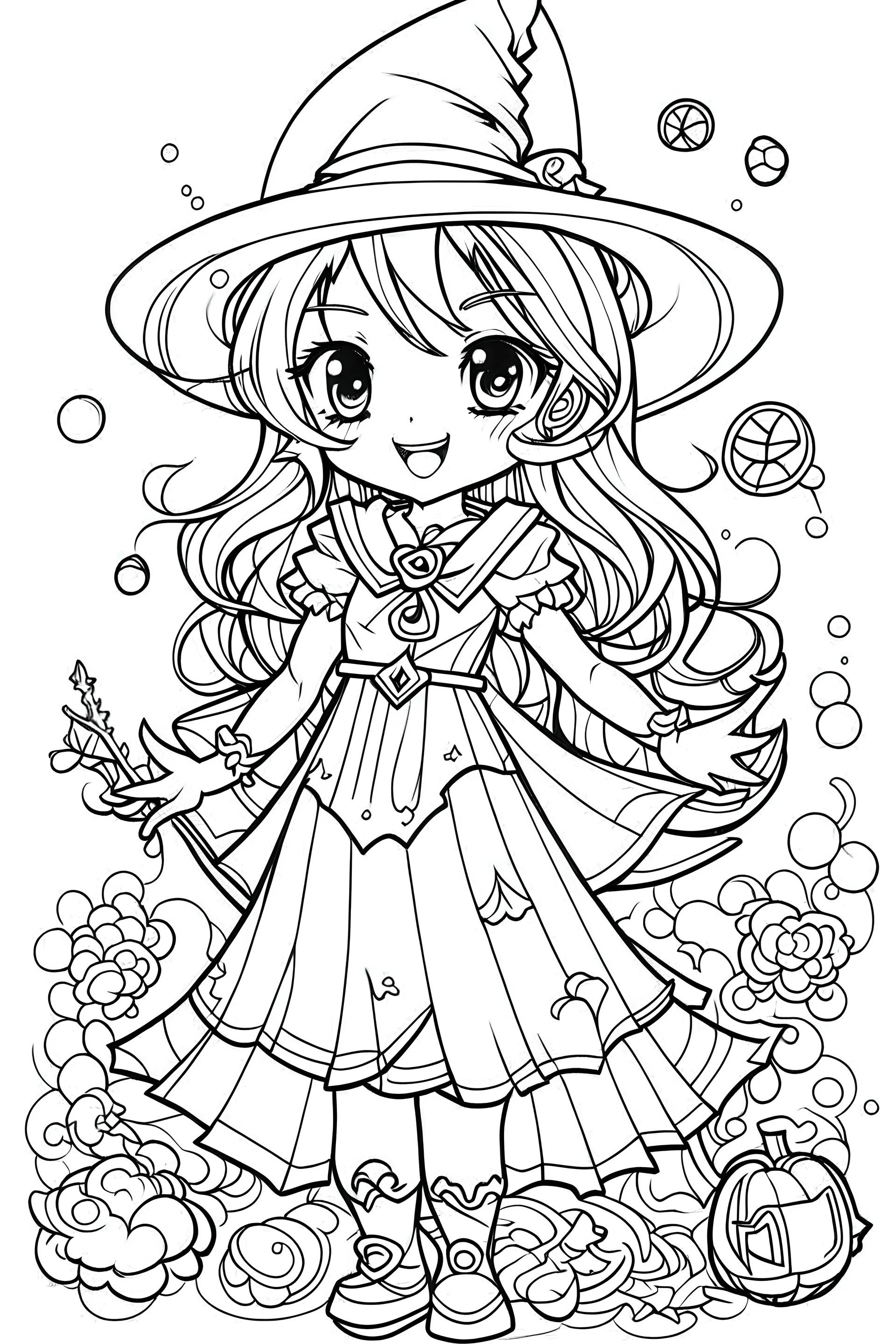 Outline art for cute halloween coloring pages with invel