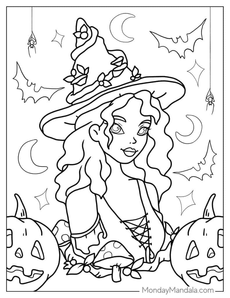 Witch coloring pages free pdf printables