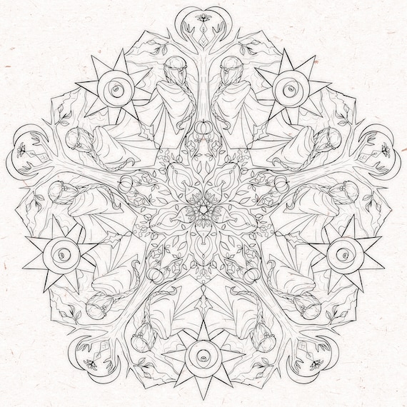 Printable earth witch mandala mystical coloring page all