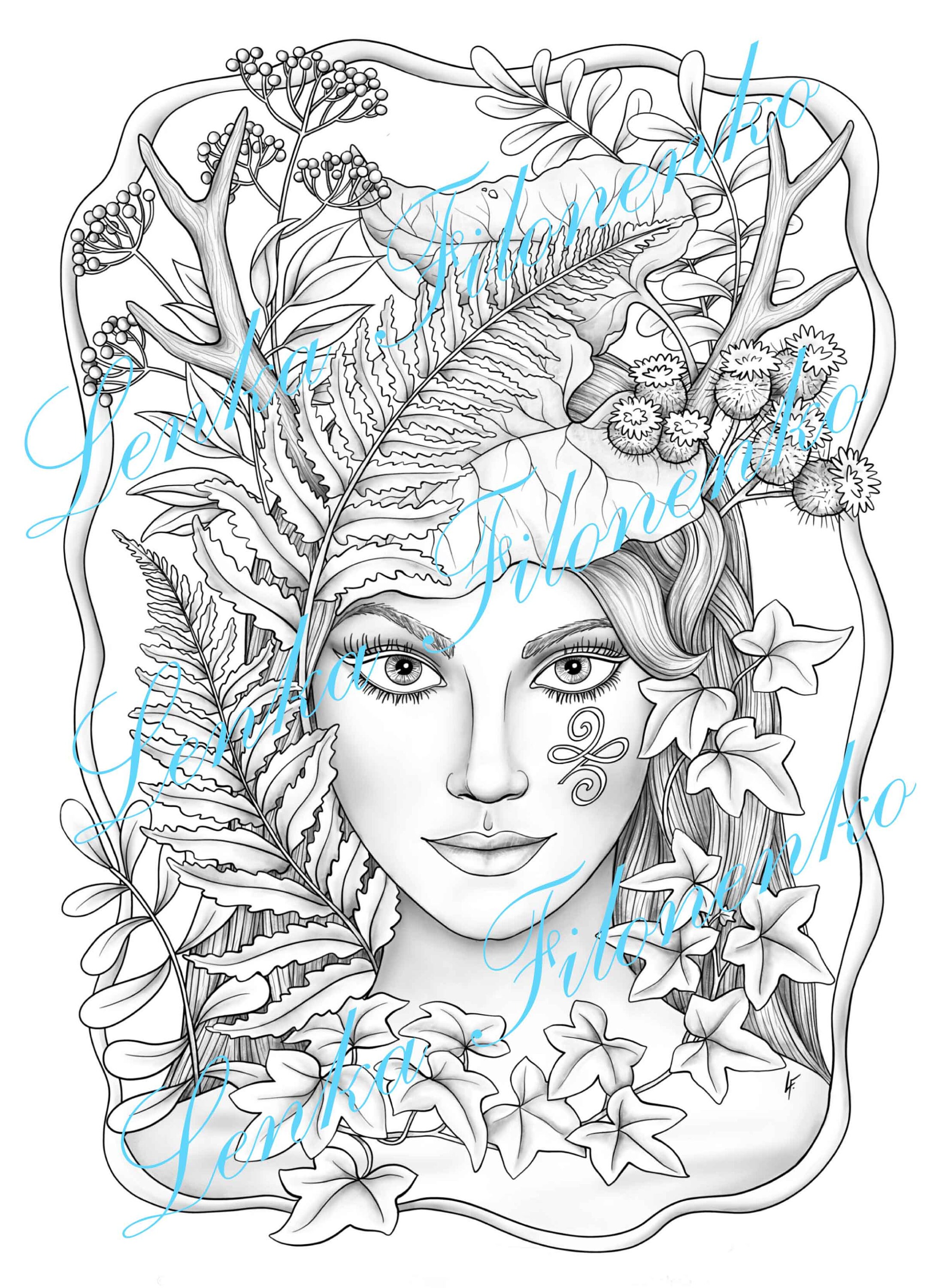 Buy coloring page for adults forest elf witch grey scale pdf download and print online in india