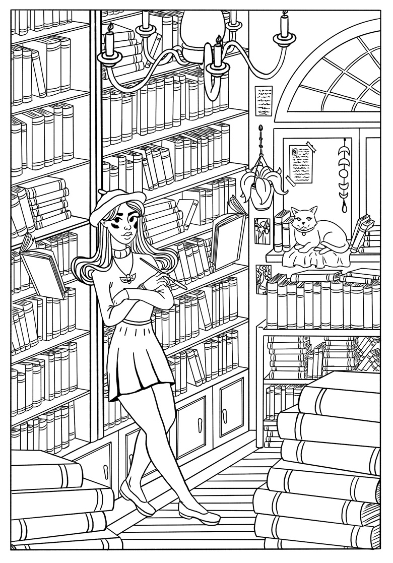 Library witch coloring page