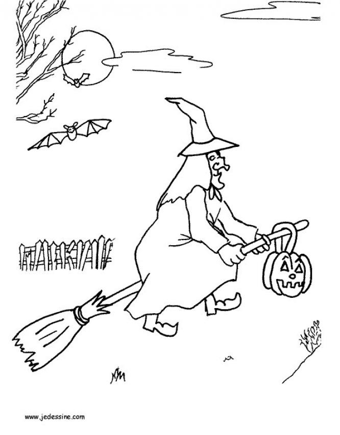 Witch on a broomstick coloring pages