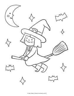 Halloween witch coloring pages printable mrs merry