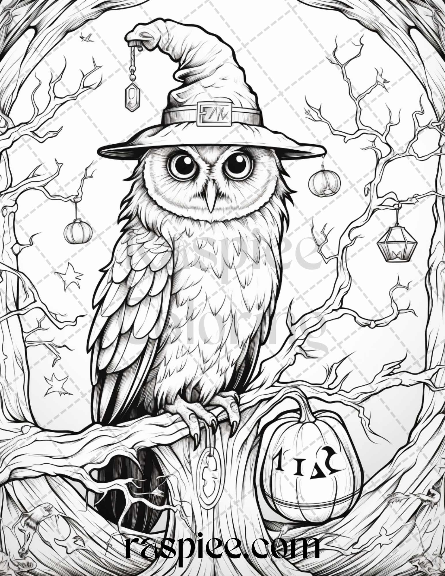 Halloween witch owl grayscale coloring pages for adults and kids prin â coloring