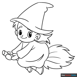 Witch coloring page easy drawing guides