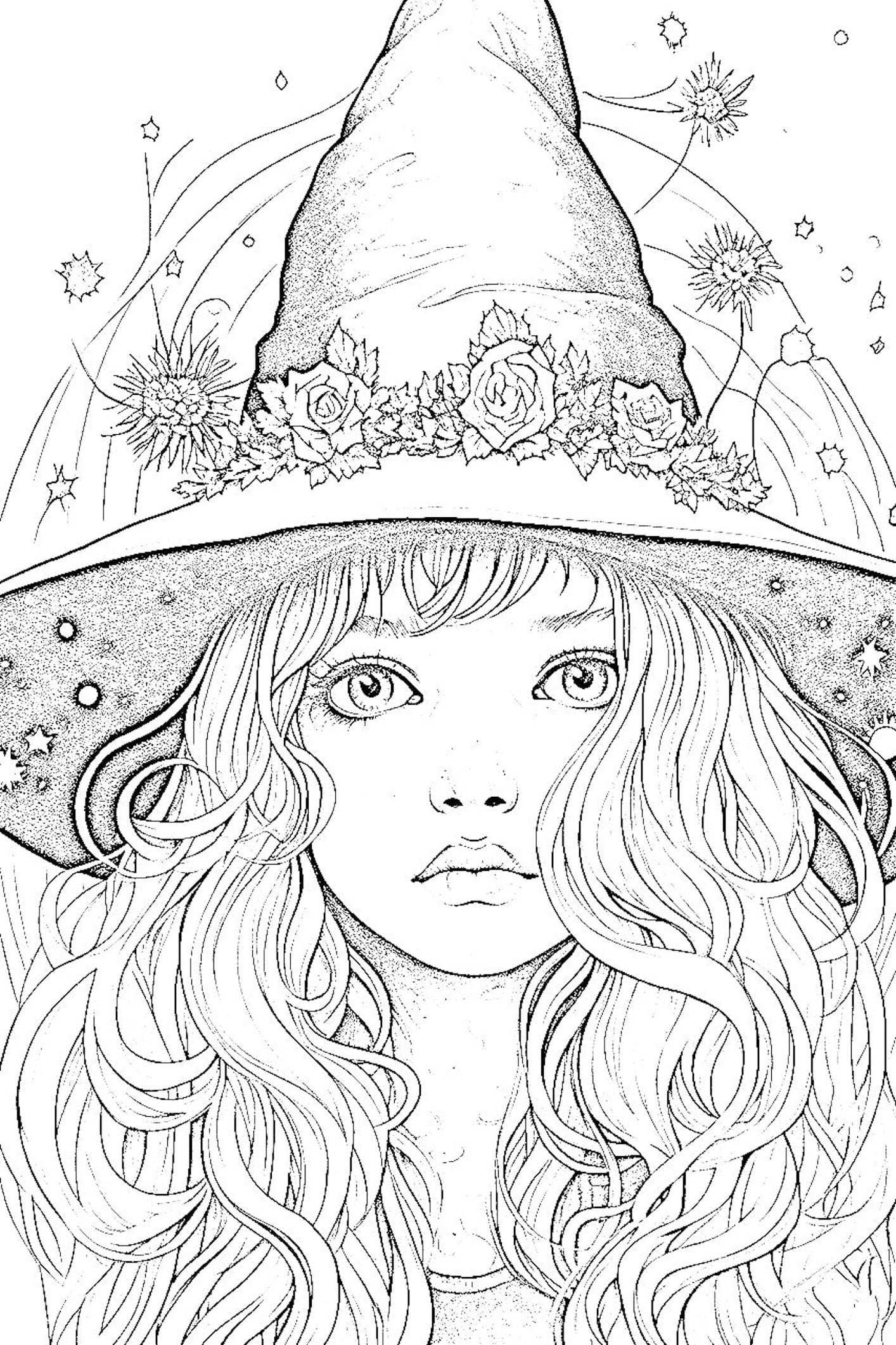 Captivating witch coloring pages for kids and adults