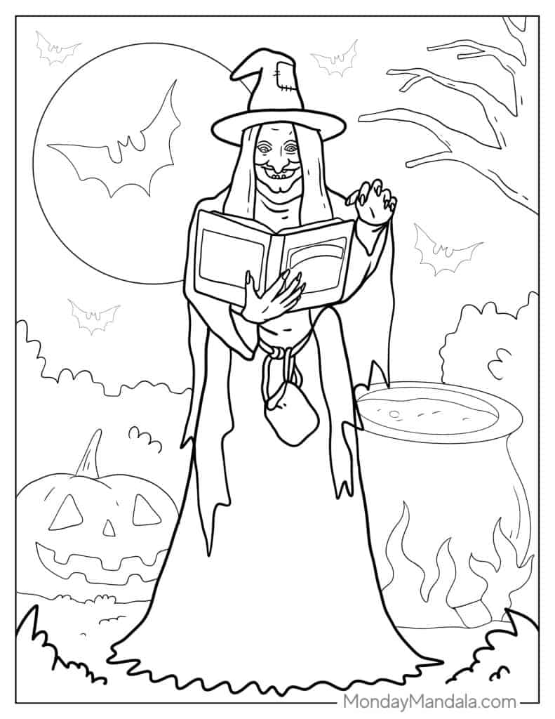 Witch coloring pages free pdf printables