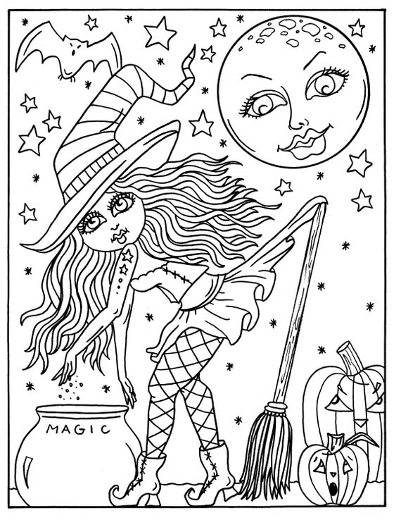 Hocus pocus witches printable coloring pages for adults halloween fun halloween witch whimsical coloring book halloween coloring book