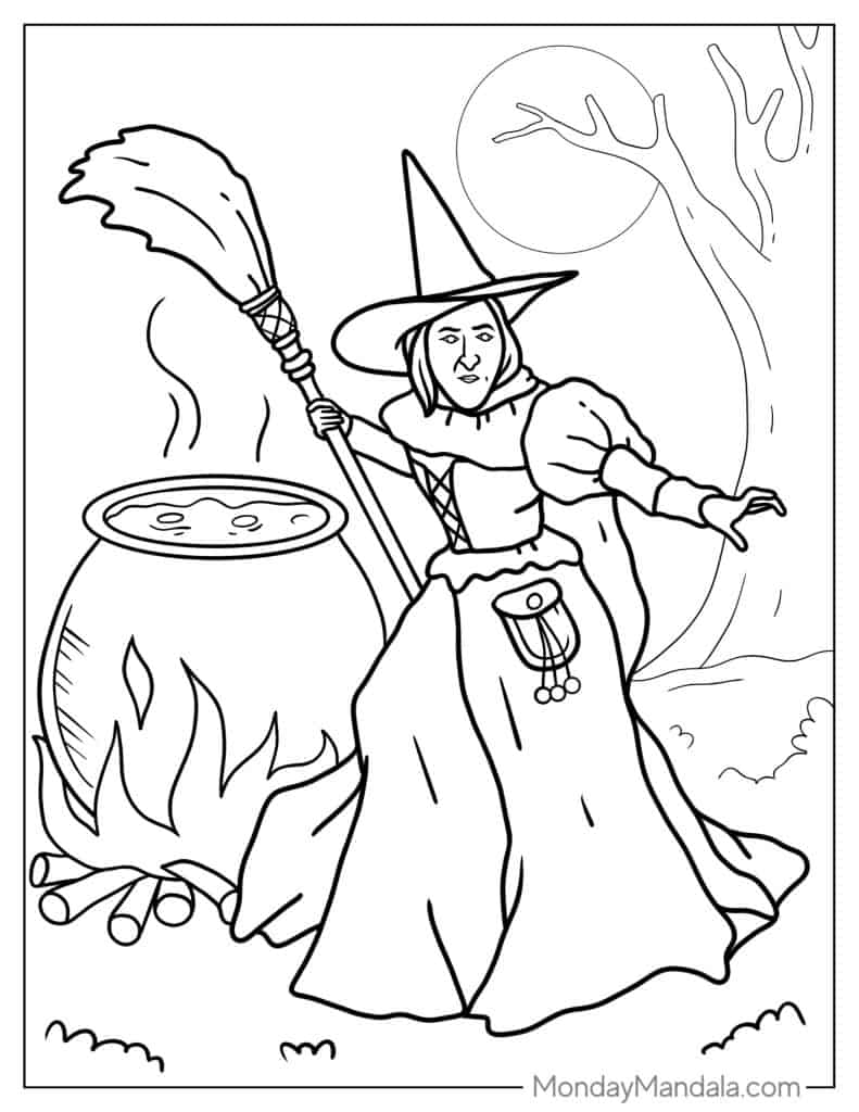 Witch coloring pages free pdf printables