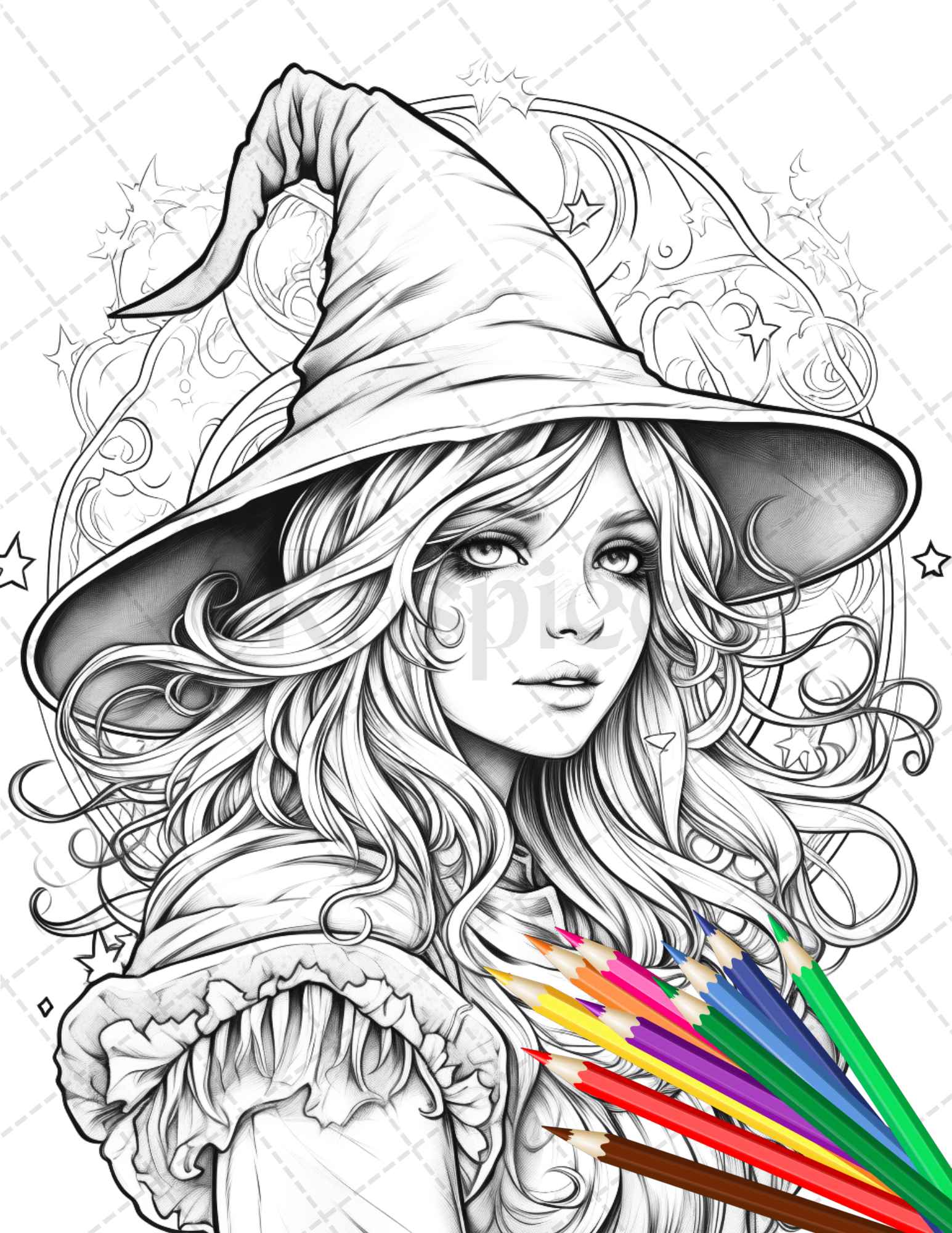 Cute witches coloring pages printable for adults grayscale colorin â coloring