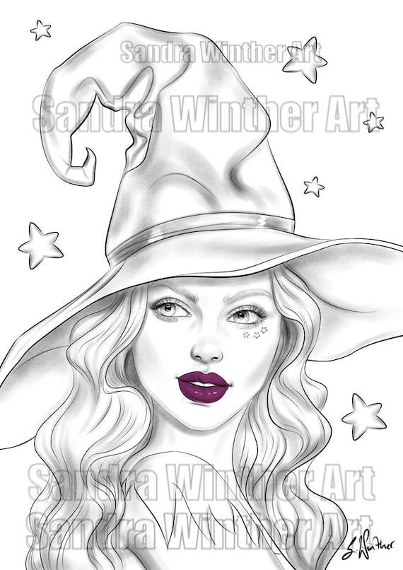 Witch printable digital coloring page