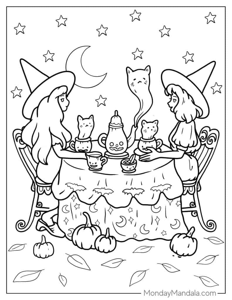 Witch coloring pages free pdf printables