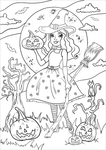 Witch coloring page free printable coloring pages