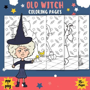 Printable halloween old witch coloring pages sheets