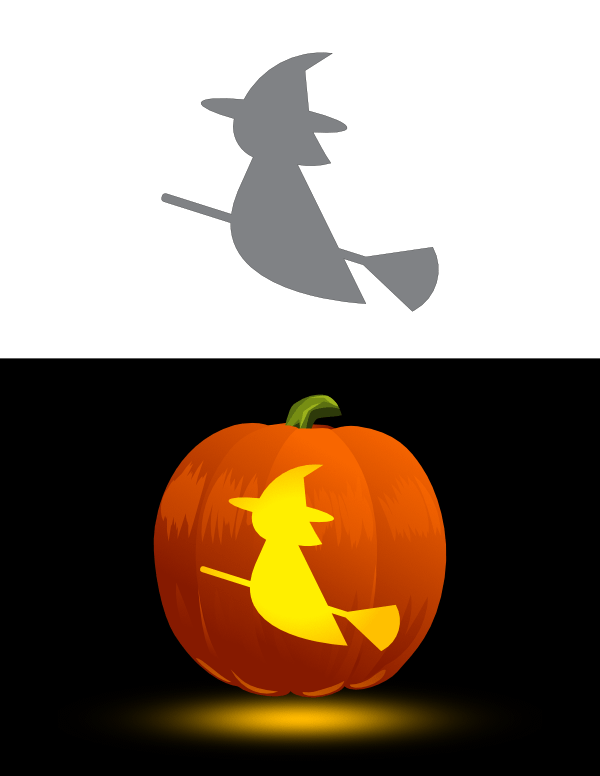 Printable simple flying witch pumpkin stencil