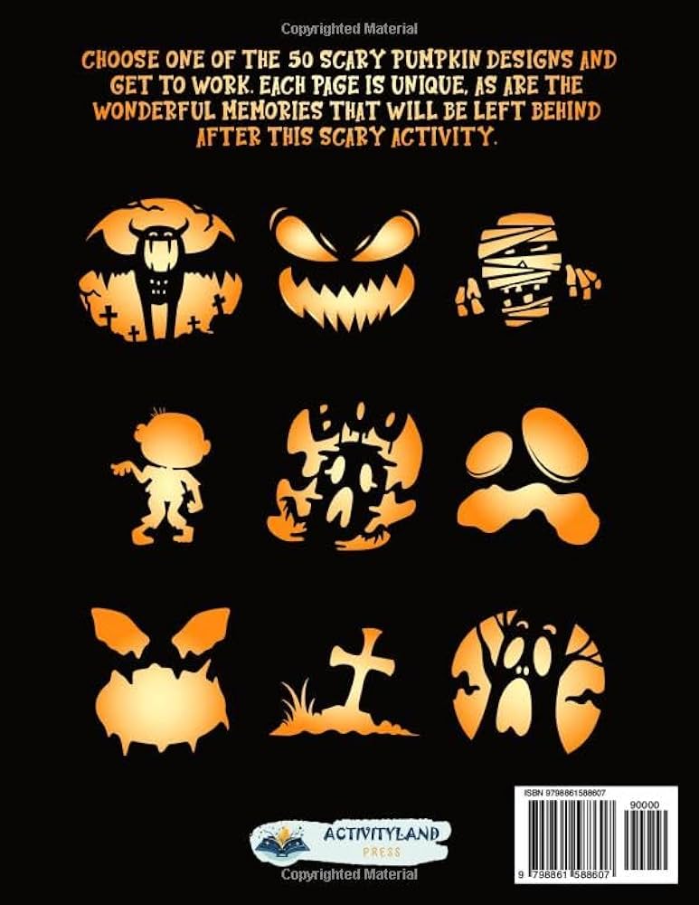 Pumpkin carving stencils halloween decorations templates for kids teens and adults scary pumpkins designs ideas for decorating and painting crafts press activityland books