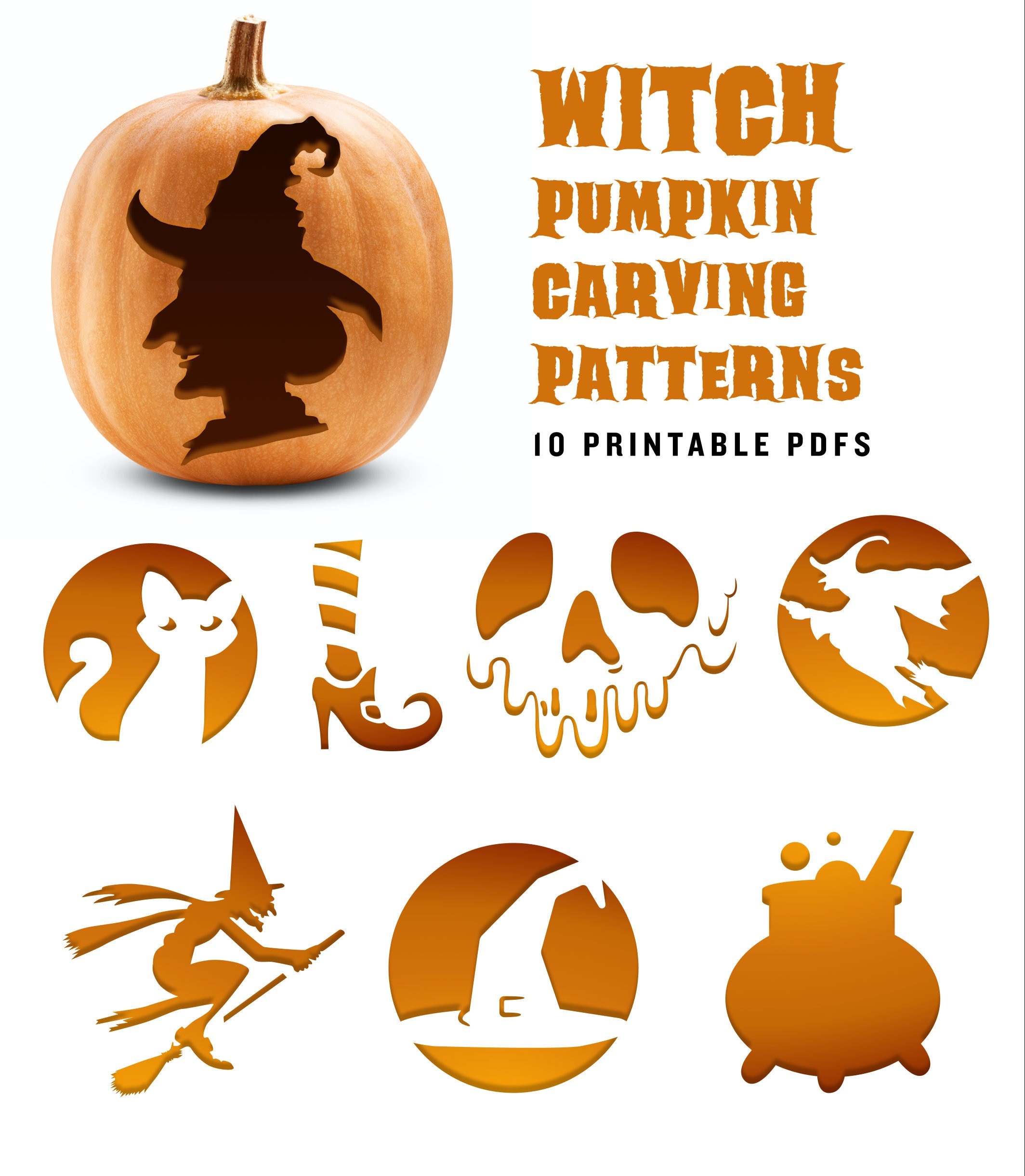 Witch pumpkin carving patterns look like a pro with fun and easy carving templates for witch boots cauldron poison apple and more