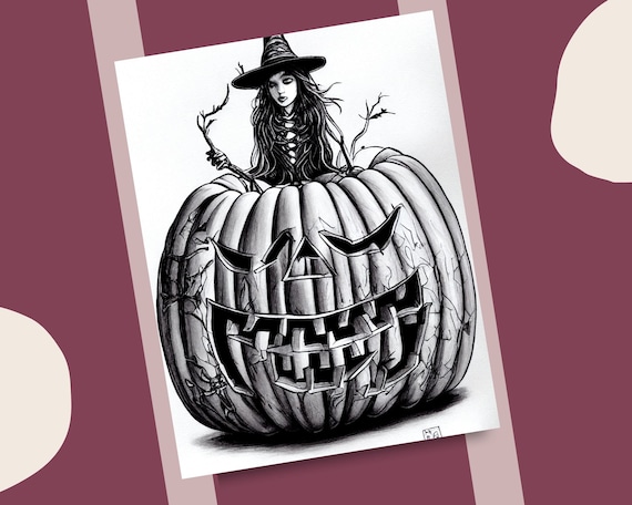 Halloween coloring pages pumpkins and witches realistic illustrations printable halloween coloring book halloween day theme activity