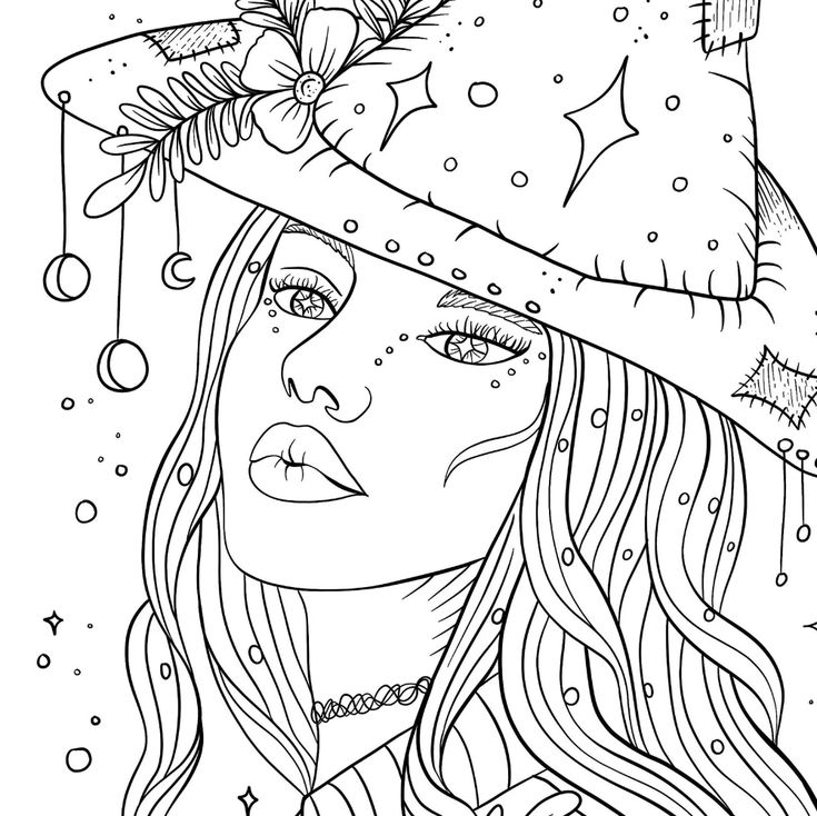 Green witch coloring page witchy gift printable coloring