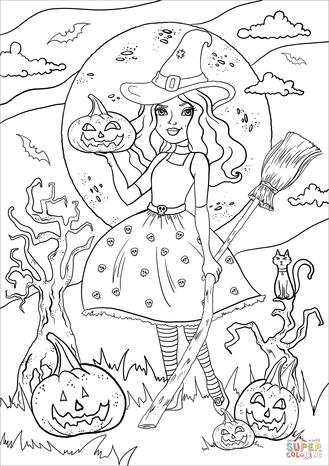 Witch coloring page free printable coloring pages